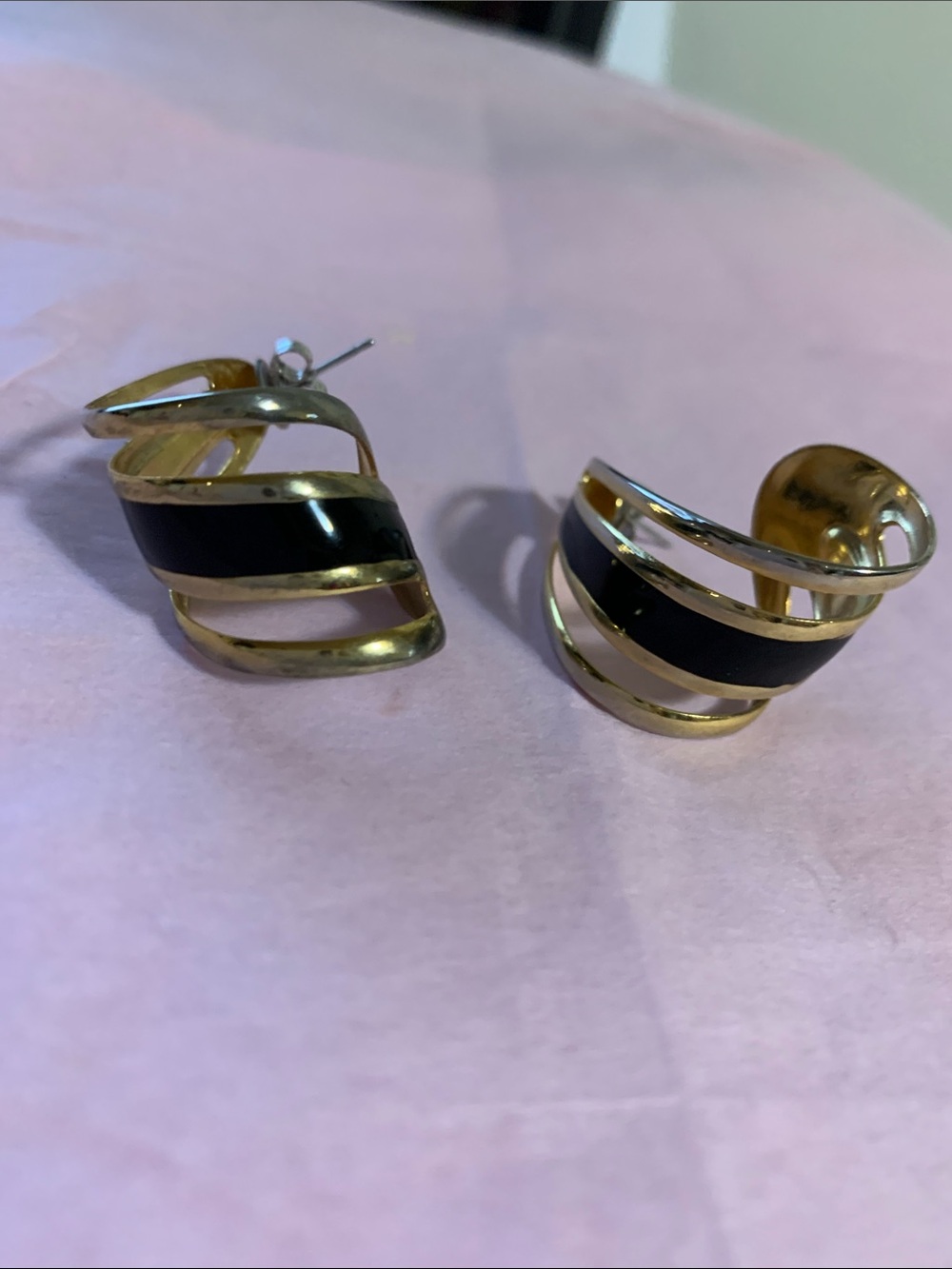 Gold and Black Striped Hoop Earrings - Women Jewelry